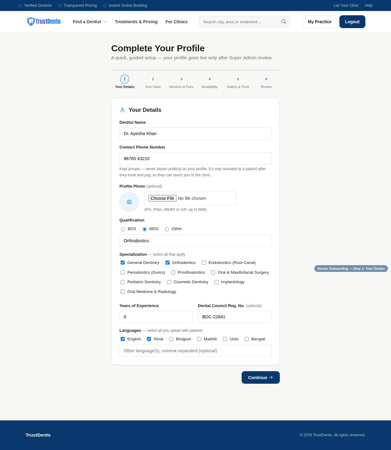Onboarding wizard Step 1: Your Details