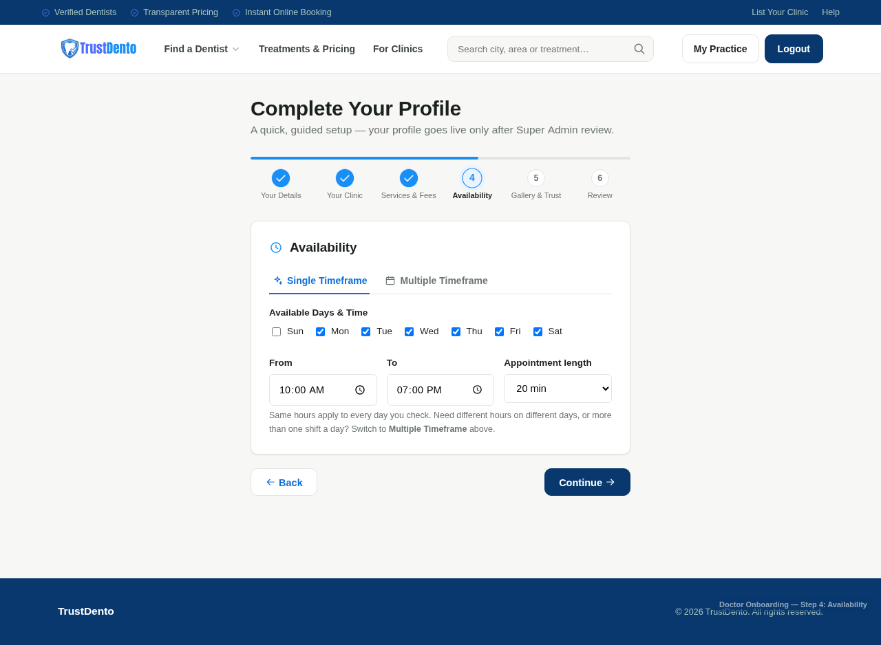 Onboarding wizard Step 4: Availability